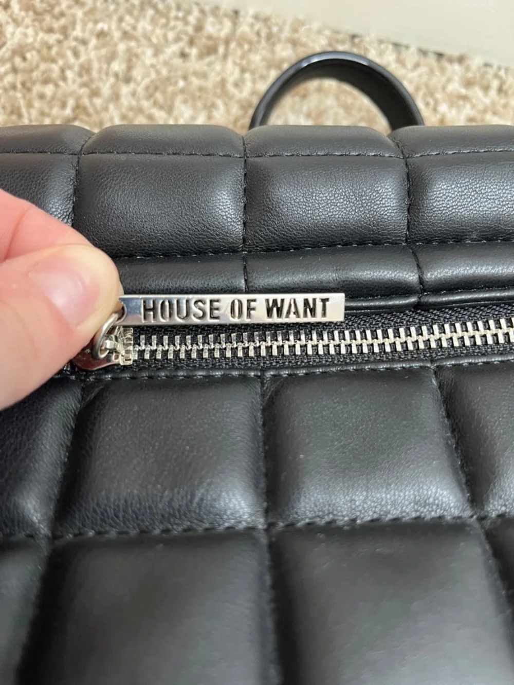 HOUSE OF WANT HOW Black Vinyl Quilted Purse with Chain Handle